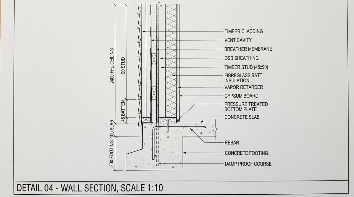 Sample wall-section detail drawing being measured (fabricated demo)