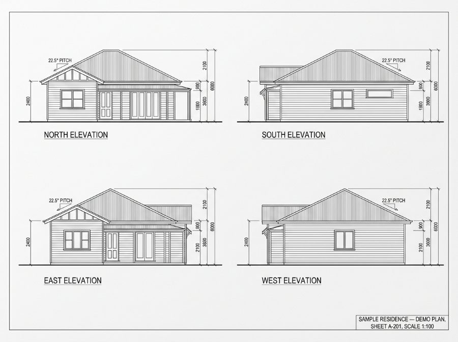 Sample elevation drawings being read (fabricated demo)